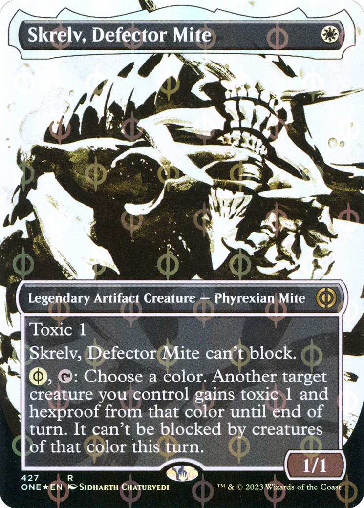 Image of Skrelv, Defector Mite (Borderless Ichor Step-and-Compleat Foil) [Phyrexia: All Will Be One]