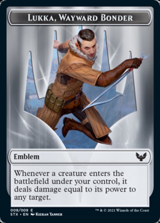 Image of Spirit // Lukka, Wayward Bonder Emblem Double-Sided Token [Strixhaven: School of Mages Tokens]
