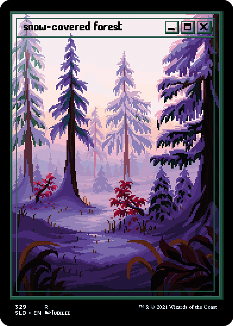 Image of Snow-Covered Forest (PixelSnowLands.jpg) (SLD-329) - Secret Lair Drop Etched Foil