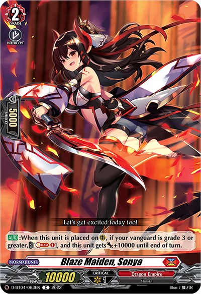 Image of Blaze Maiden, Sonya (D-BT04/063EN) [Awakening of Chakrabarthi]