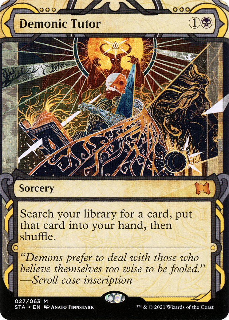 Image of Demonic Tutor (STA-027) - Strixhaven Mystical Archive: (Showcase) (Borderless) Etched Foil