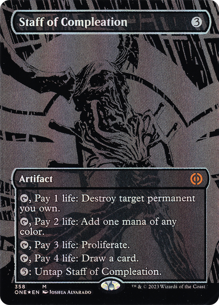 Image of Staff of Compleation (Oil Slick Raised Foil) [Phyrexia: All Will Be One]