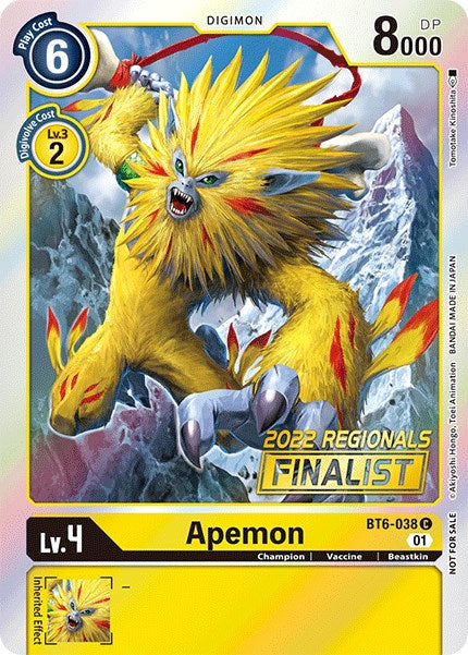 Image of Apemon [BT6-038] (2022 Championship Online Regional) (Online Finalist) [Double Diamond Promos]