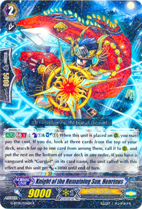 Image of Knight of the Remaining Sun, Henrinus (G-BT08/026EN) [Absolute Judgment]