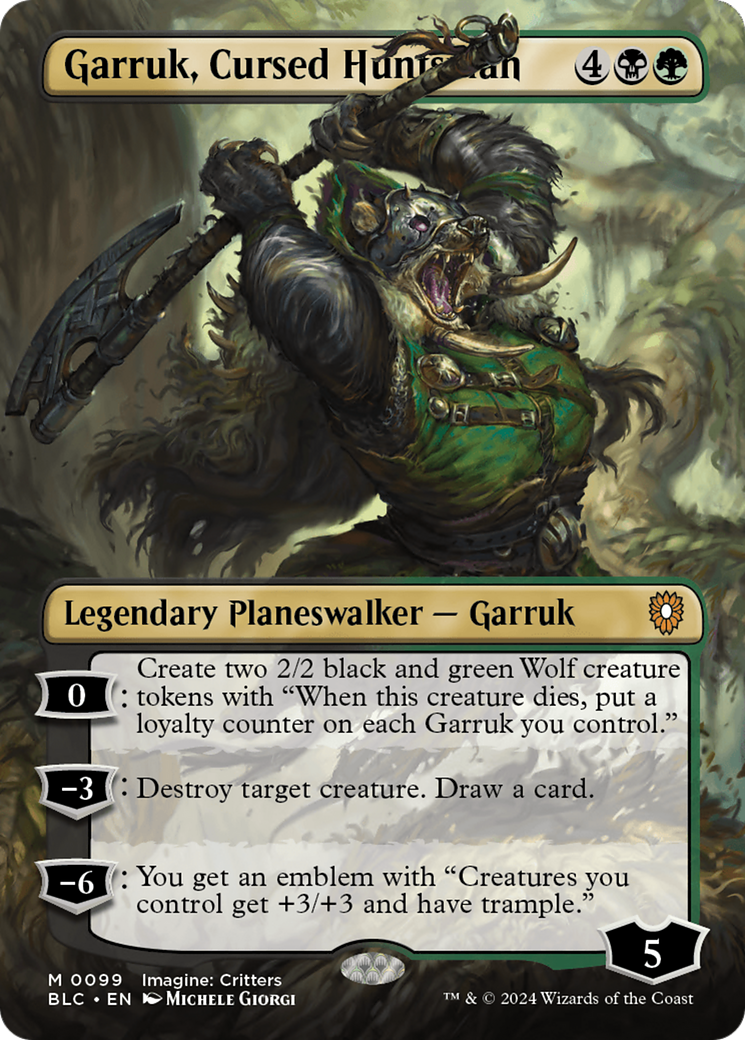 Image of Garruk, Cursed Huntsman (Borderless) [Bloomburrow Commander]