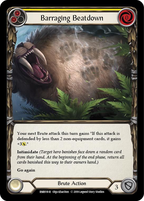 Image of Barraging Beatdown (Yellow) [RNR018-R] (Rhinar Hero Deck)  1st Edition Normal