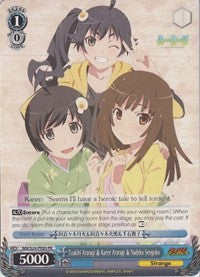 Image of Tsukihi Araragi & Karen Araragi & Nadeko Sengoku (NM/S24-PE05 PR) (Promo) [NISEMONOGATARI]