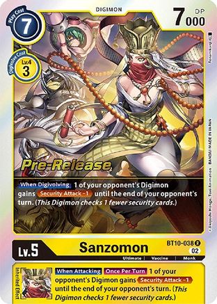 Image of Sanzomon (BT10-038) - Xros Encounter Pre-Release Cards Foil
