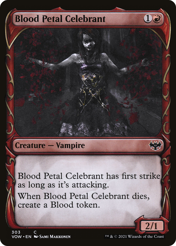 Image of Blood Petal Celebrant (Showcase Fang Frame) [Innistrad: Crimson Vow]
