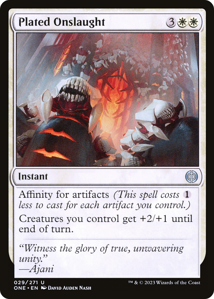 Image of Plated Onslaught [Phyrexia: All Will Be One]