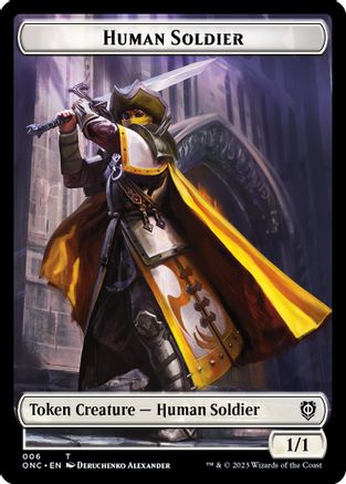 Image of Human Soldier // Elephant Double-Sided Token [Phyrexia: All Will Be One Commander Tokens]