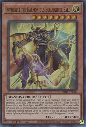 Image of Orphebull the Harmonious Bullfighter Bard [PHHY-EN082] Ultra Rare