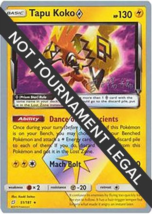 Image of Tapu Koko Prism Star (51/181) (Pikarom Judge - Haruki Miyamoto) [World Championships 2019]