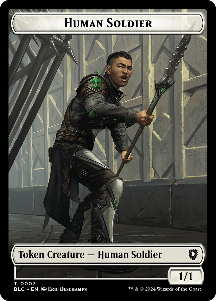Image of Human Soldier // Wolf (035) Double-Sided Token [Bloomburrow Commander Tokens]