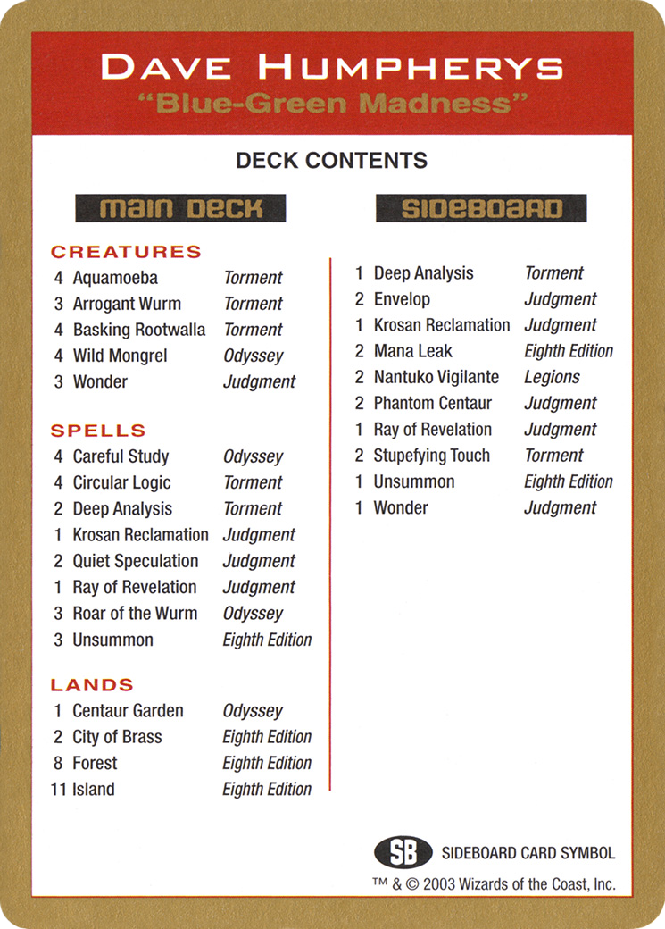 Image of Dave Humpherys Decklist [World Championship Decks 2003]
