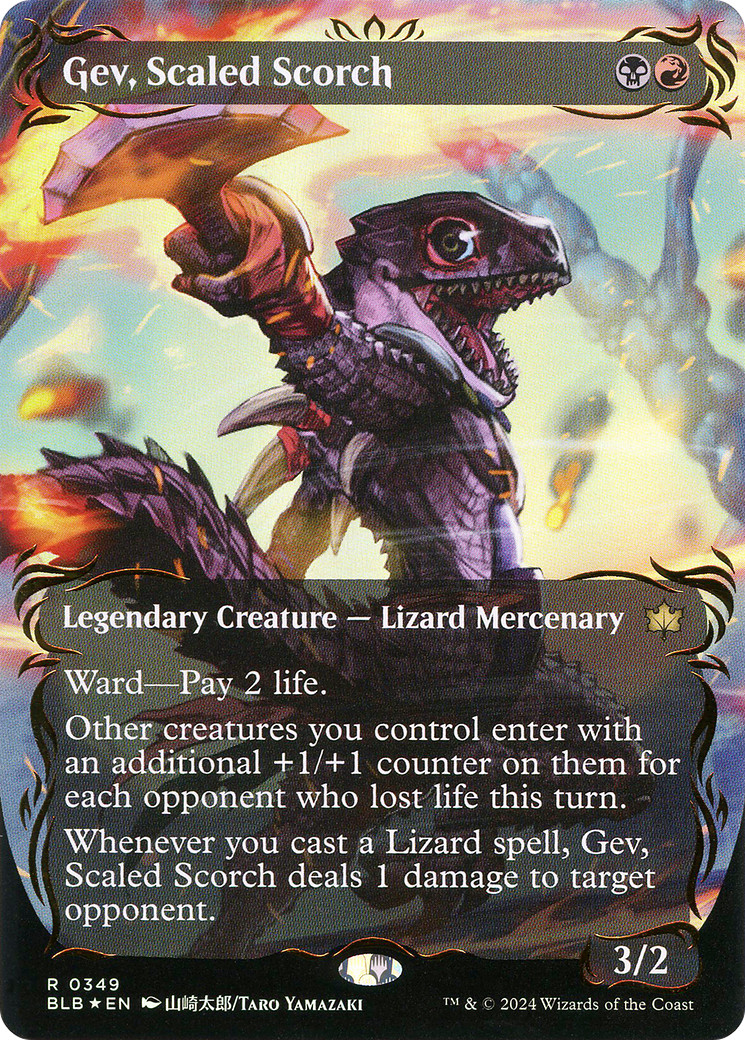 Image of Gev, Scaled Scorch (Borderless) (Raised Foil) [Bloomburrow]
