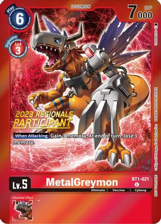 Image of MetalGreymon [BT1-021] (2023 Regionals Participant) [Release Special Booster Promos]