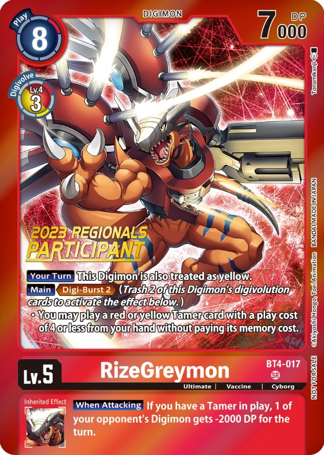 Image of RizeGreymon [BT4-017] (2023 Regionals Participant) [Great Legend Promos]