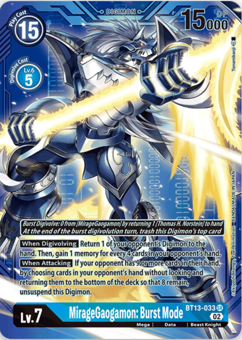Image of MirageGaogamon: Burst Mode [BT13-033] (Alternate Art with Blue Background) [Versus Royal Knights Booster]