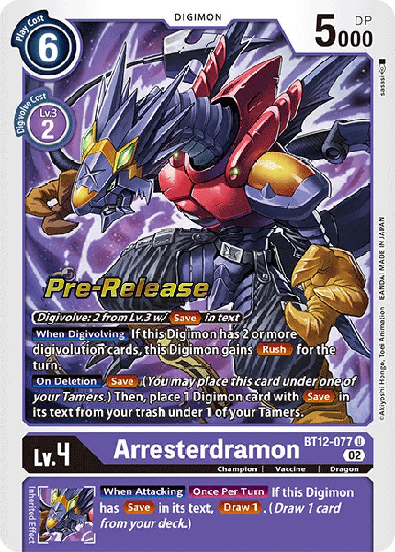 Image of Arresterdramon [BT12-077] [Across Time Pre-Release Cards]
