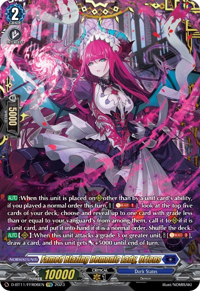 Image of Famed Blazing Demonic Lady, Oriens (D-BT11/FFR06EN) [Clash of the Heroes]