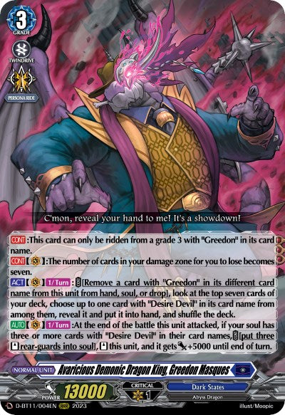 Image of Avaricious Demonic Dragon King, Greedon Masques (D-BT11/004EN) [Clash of the Heroes]