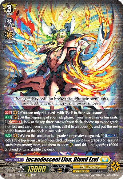 Image of Incandescent Lion, Blond Ezel (D-BT11/011EN) [Clash of the Heroes]