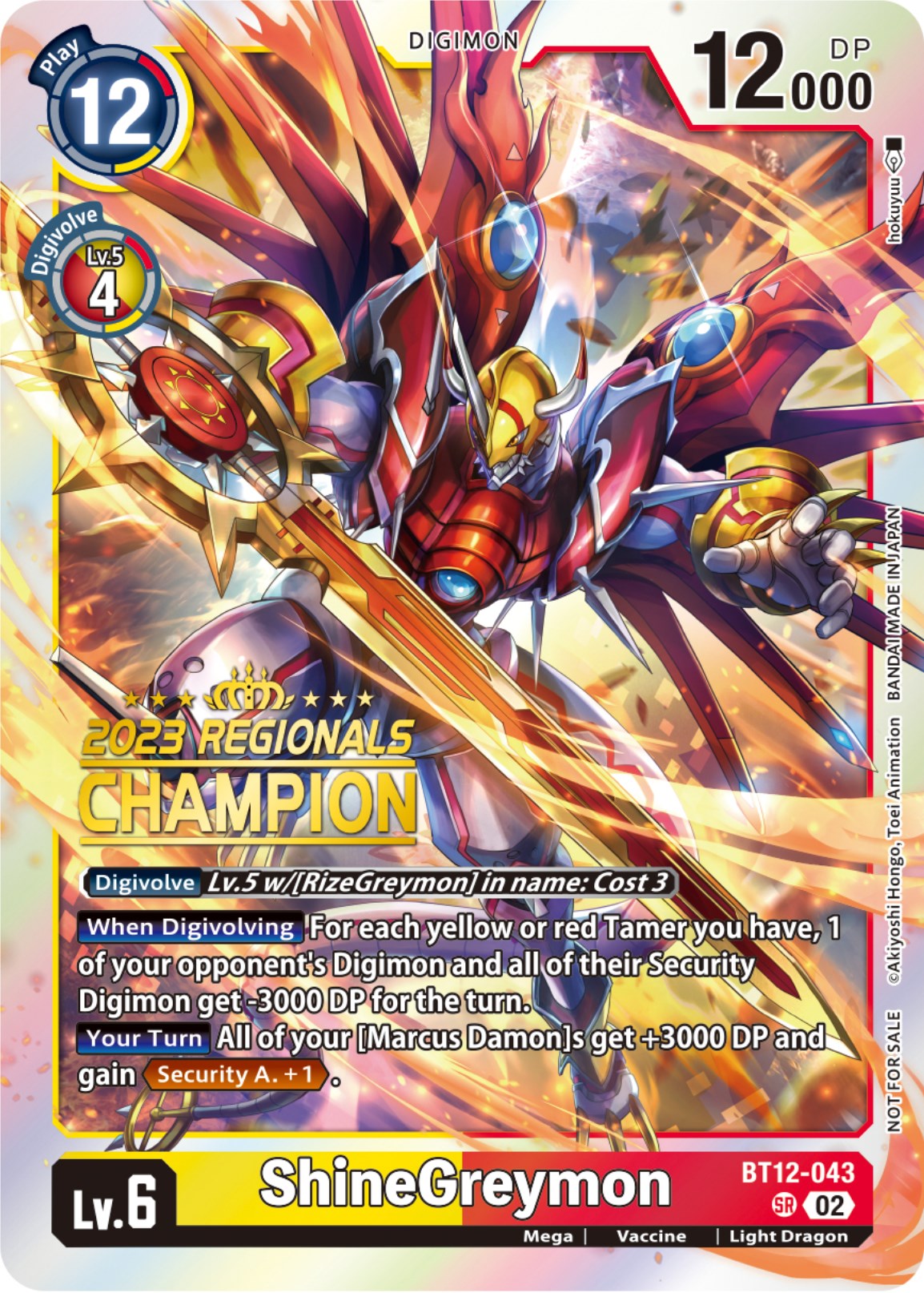 Image of ShineGreymon [BT12-043] (2023 Regionals Champion) [Across Time]