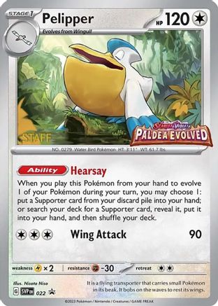 Image of Pelipper (022) (Staff) [Scarlet & Violet: Black Star Promos]