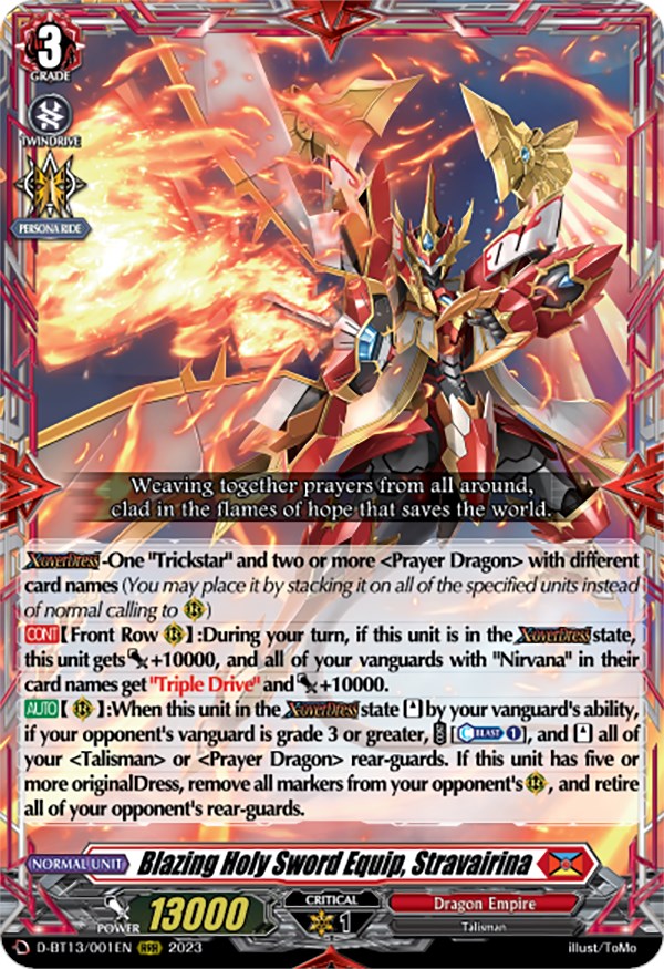 Image of Blazing Holy Sword Equip, Stravairina (D-BT13/001EN) [Flight of Chakrabarthi]