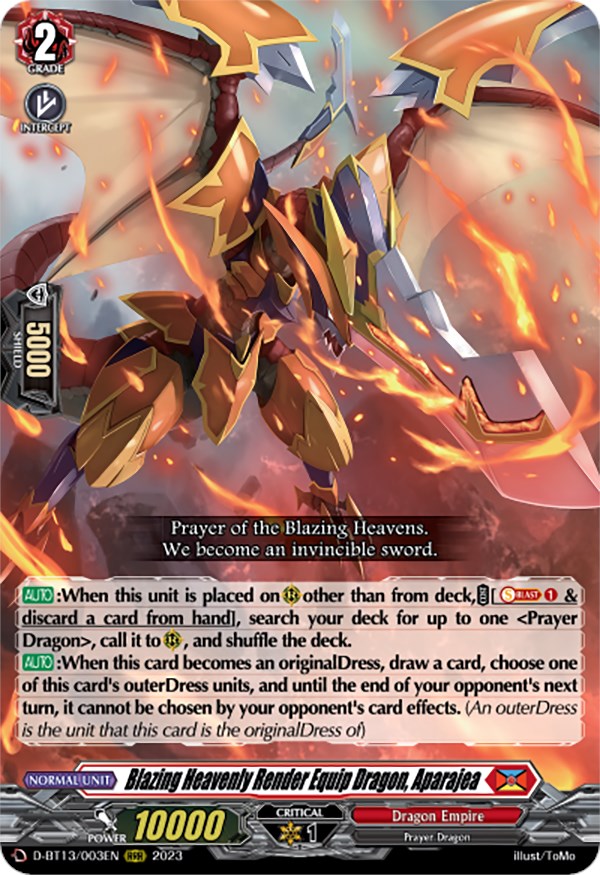 Image of Blazing Heavenly Render Equip Dragon, Aparajea (D-BT13/003EN) [Flight of Chakrabarthi]