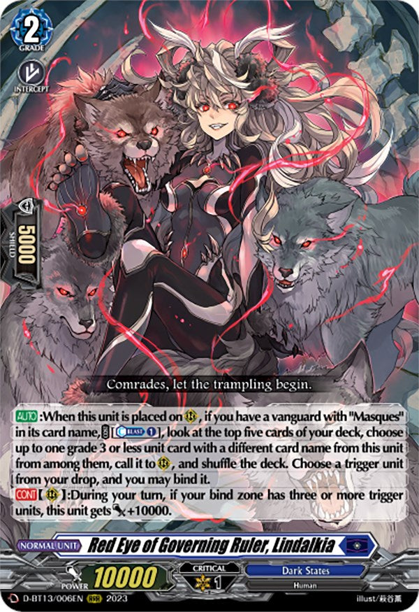Image of Red Eye of Governing Ruler, Lindalkia (D-BT13/006EN) [Flight of Chakrabarthi]