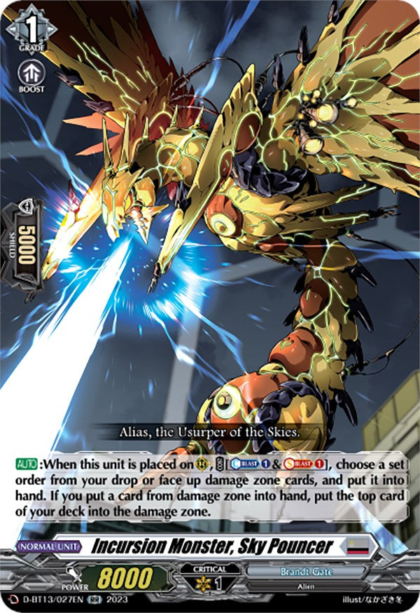 Image of Incursion Monster, Sky Pouncer (D-BT13/027EN) [Flight of Chakrabarthi]