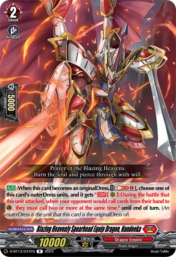 Image of Blazing Heavenly Spearhead Equip Dragon, Nandeeka (D-BT13/037EN) [Flight of Chakrabarthi]