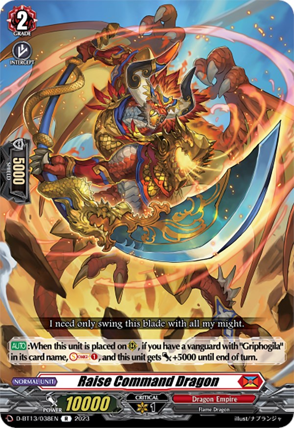Image of Raise Command Dragon (D-BT13/038EN) [Flight of Chakrabarthi]