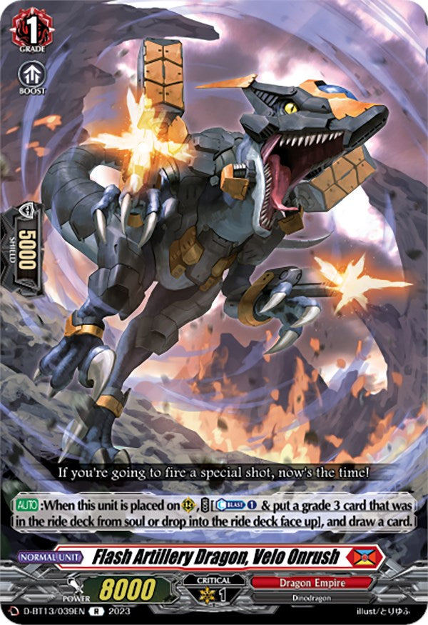 Image of Flash Artillery Dragon, Velo Onrush (D-BT13/039EN) [Flight of Chakrabarthi]