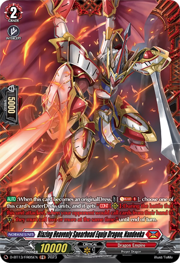 Image of Blazing Heavenly Spearhead Equip Dragon, Nandeeka (FR) (D-BT13/FR05EN) [Flight of Chakrabarthi]