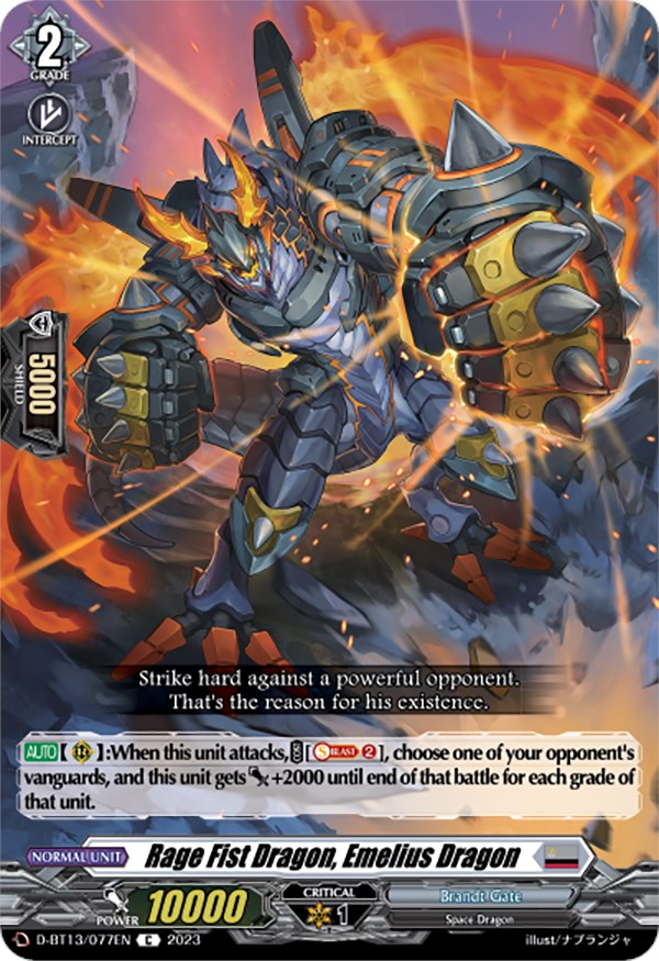Image of Rage Fist Dragon, Emelius Dragon (D-BT13/077EN) [Flight of Chakrabarthi]