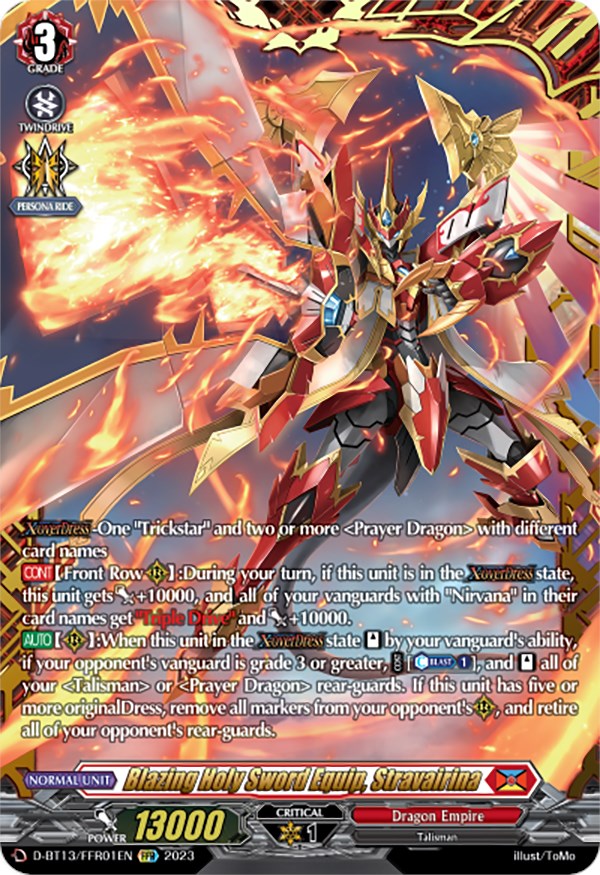 Image of Blazing Holy Sword Equip, Stravairina (FFR) (D-BT13/FRR01EN) [Flight of Chakrabarthi]