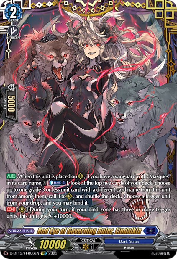 Image of Red Eye of Governing Ruler, Lindalkia (FFR) (D-BT13/FRR06EN) [Flight of Chakrabarthi]
