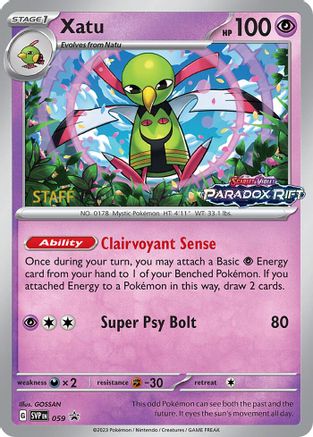 Image of Xatu (059) (Staff Prerelease Promo) [Scarlet & Violet: Black Star Promos]
