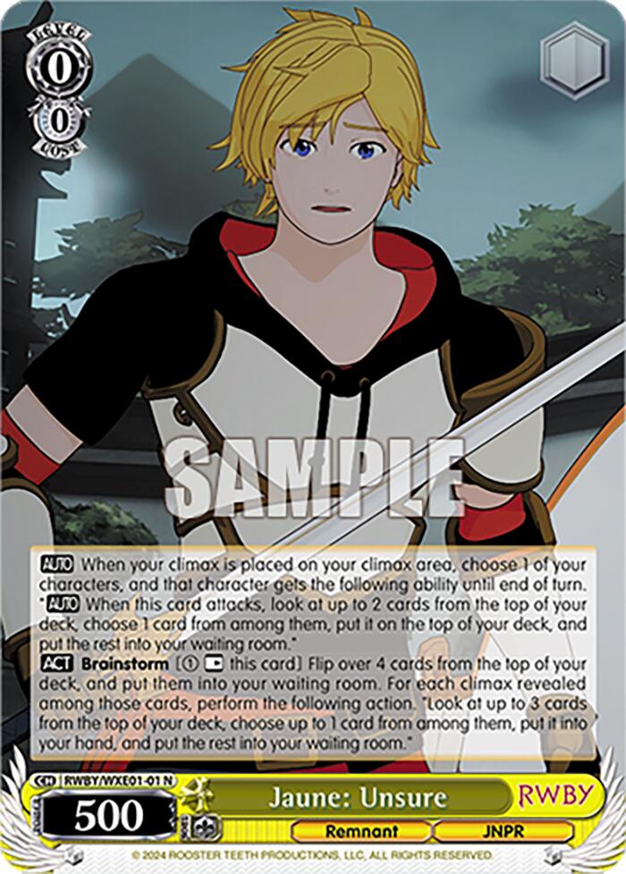 Image of Jaune: Unsure (RWBY/WXE01-01 N) [RWBY: Premium Booster]
