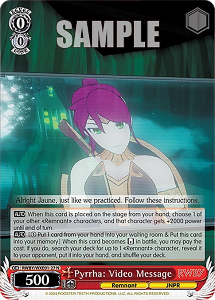 Image of Pyrrha: Video Message (RWBY/WXE01-27 N) [RWBY: Premium Booster]