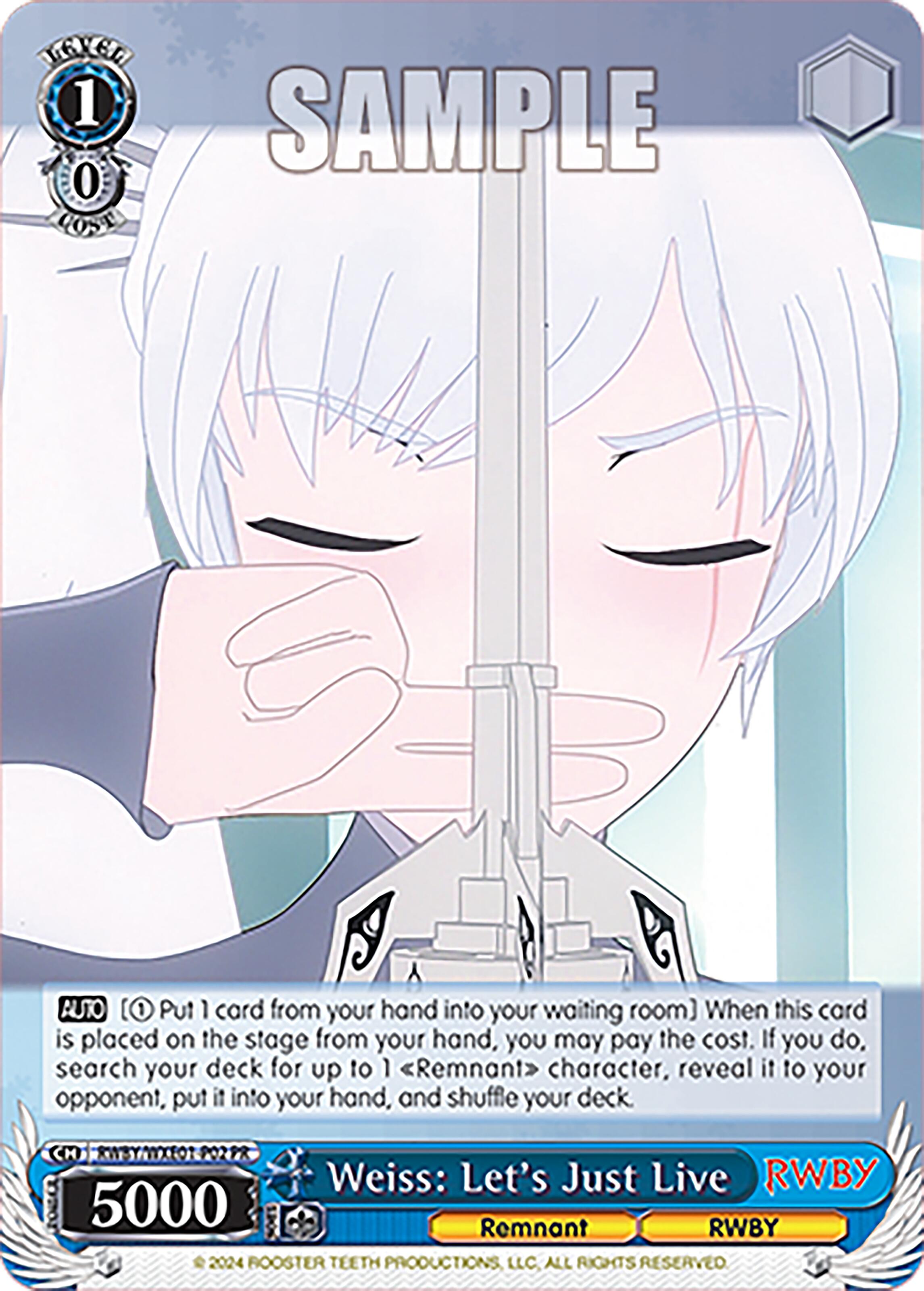 Image of Weiss: Let's Just Live (RWBY/WXE01-P02 PR) [RWBY: Premium Booster]