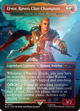 Image of Eivor, Raven Clan Champion - Najeela, the Blade-Blossom (Rainbow Foil) [Secret Lair Drop Series]