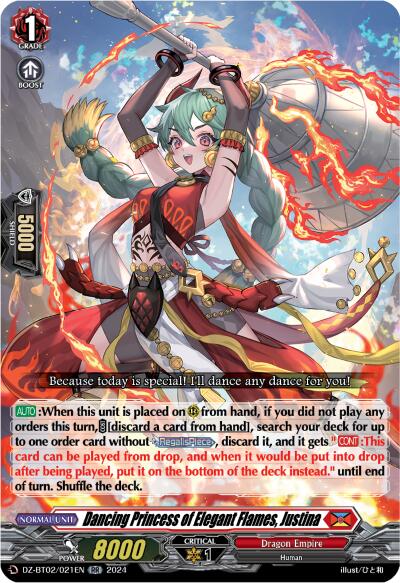 Image of Dancing Princess of Elegant Flames, Justina (DZ-BT02/021EN) [Illusionless Strife]