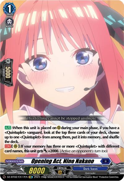 Image of Opening Act, Nino Nakano (EXC) (DZ-BT02/EX17EN) [Illusionless Strife]