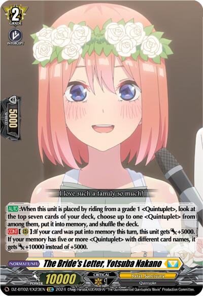 Image of The Bride's Letter, Yotsuba Nakano (EXC) (DZ-BT02/EX23EN) [Illusionless Strife]