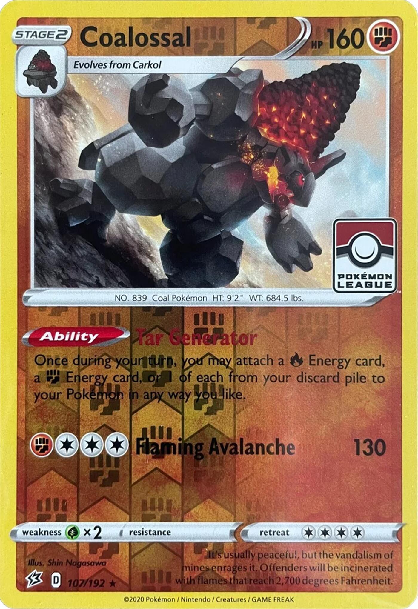 Image of Coalossal (107/192) (League Promo) [Sword & Shield: Rebel Clash]