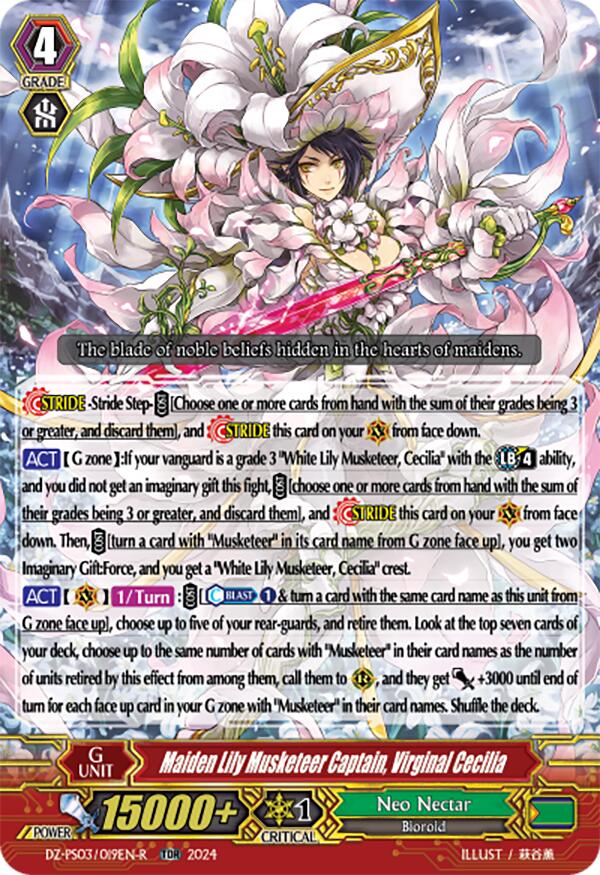 Image of Maiden Lily Musketeer Captain, Virginal Cecilia (TDR) (DZ-PS03/019EN-R) [Premium Deckset 